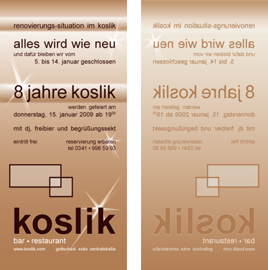 koslik flyer vorderseite und rückseite flyer zur koslik umbausituation und wiedereröffnung im januar 2009